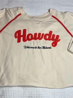Ladies  'Howdy' Crewneck cropped  Top - Cream with Orange Accent